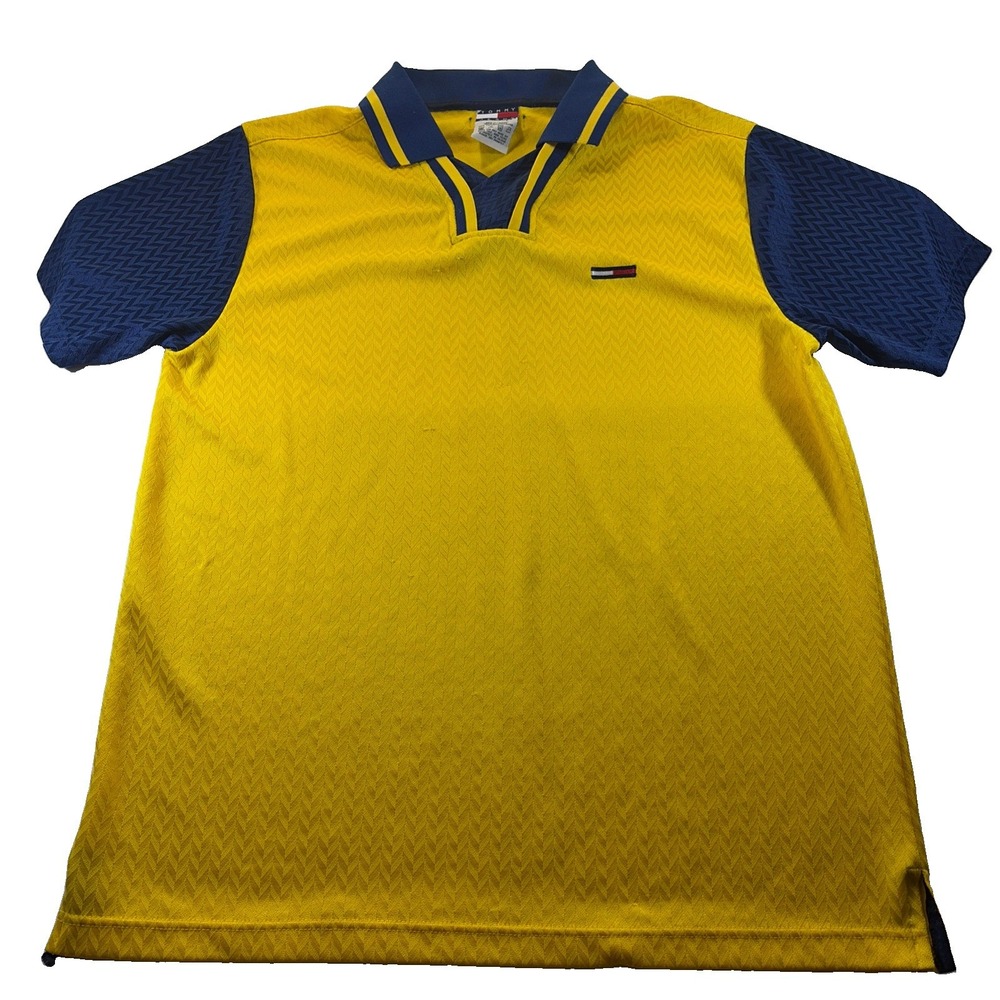 Vintage 90s Tommy Hilfiger Athletics Exclusive Jersey Shirt Yellow Large